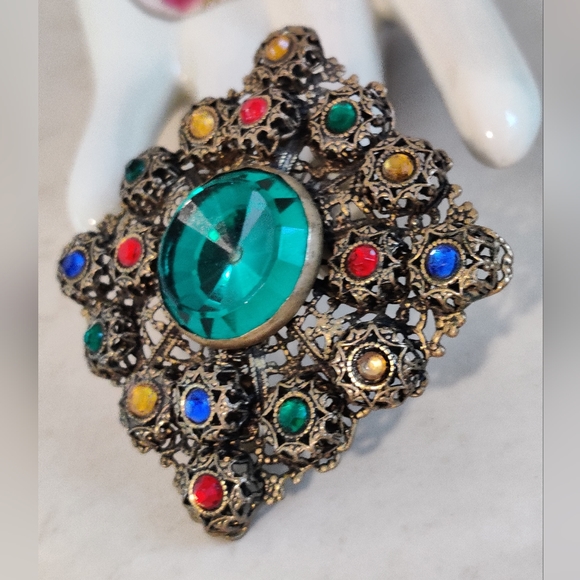 Vintage 30s Czech Filigree Brooch C-clasp - Picture 11 of 12